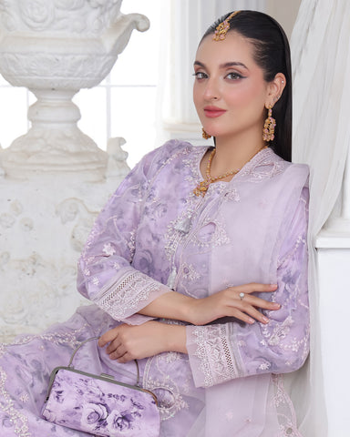 Three Piece Formals | Festive Embroidered - Husna | Premium Organza