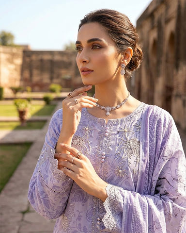 Designer Three Piece | Embroidered - Trio Button | Cotton Lawn