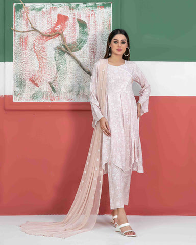 Designer Three Piece | Digital Printed | Embroidered Chiffon Printed Dupatta | Staple