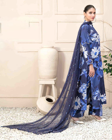 Designer Three Piece | Digital Printed | Embroidered Chiffon Printed Dupatta | Staple