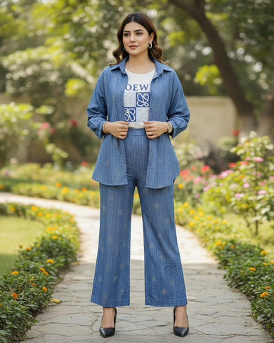 Western Denim Co-ord Set | Designer Mukesh | Denim Styled Lycra