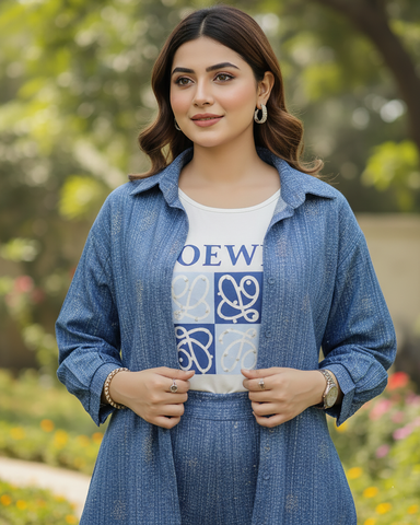 Western Denim Co-ord Set | Designer Mukesh | Denim Styled Lycra