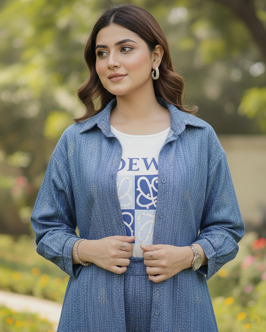 Western Denim Co-ord Set | Designer Mukesh | Denim Styled Lycra