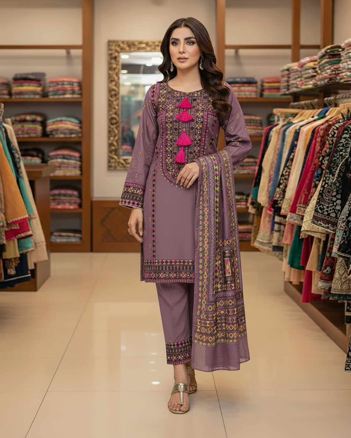Designer Three Piece | Chilli Milli | Khaddar / Winter Cotton