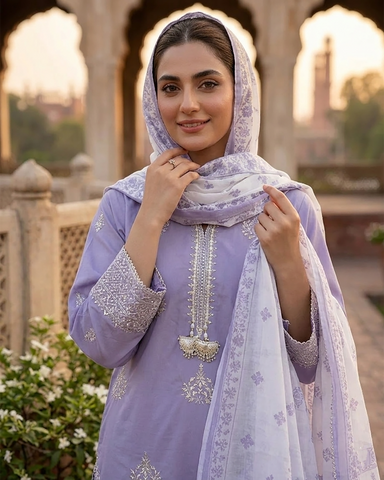 Designer Three Piece | Embroidered Handwork - Sakura | Summer Lawn