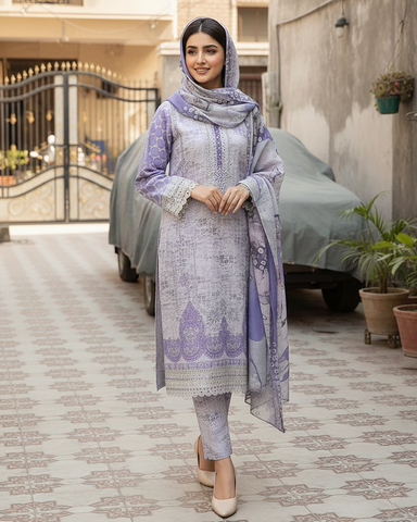 Designer Three Piece | Embroidered - Aanchal | Premium Winter Cotton