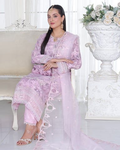 Three Piece Formals | Festive Embroidered - Husna | Premium Organza