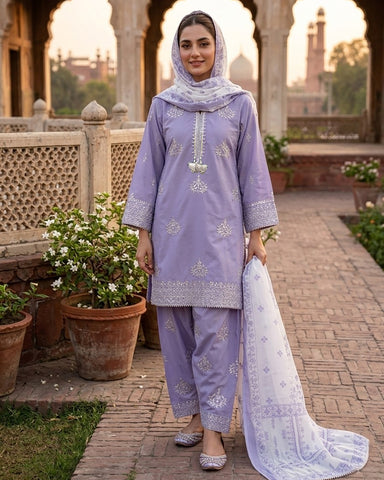 Designer Three Piece | Embroidered Handwork - Sakura | Summer Lawn