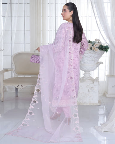 Three Piece Formals | Festive Embroidered - Husna | Premium Organza