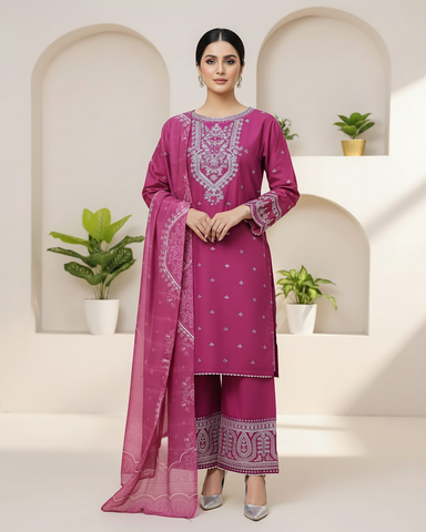 Designer Three Piece | Exquisite Embroidered | Winter Self Cotton