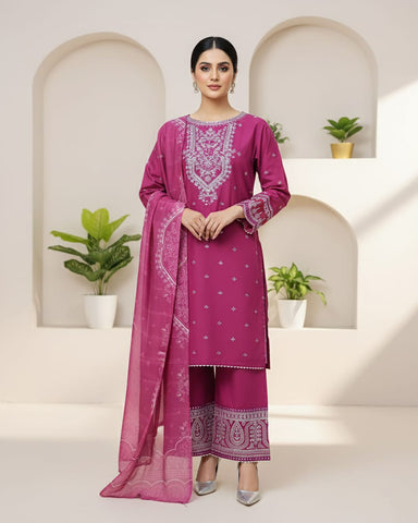 Designer Three Piece | Exquisite Embroidered | Winter Self Cotton