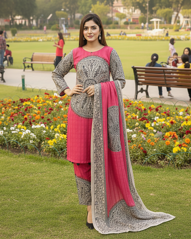 Designer Printed Three Piece | Embroidered - Matka | Corduroy