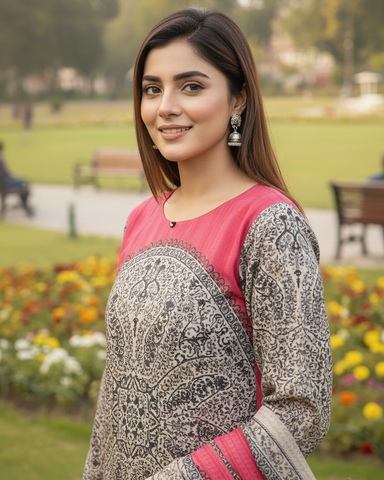 Designer Printed Three Piece | Embroidered - Matka | Corduroy