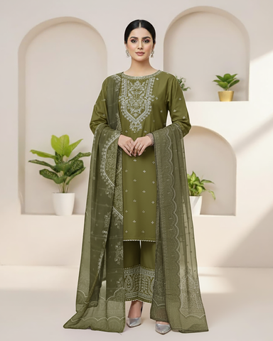 Designer Three Piece | Exquisite Embroidered | Winter Self Cotton