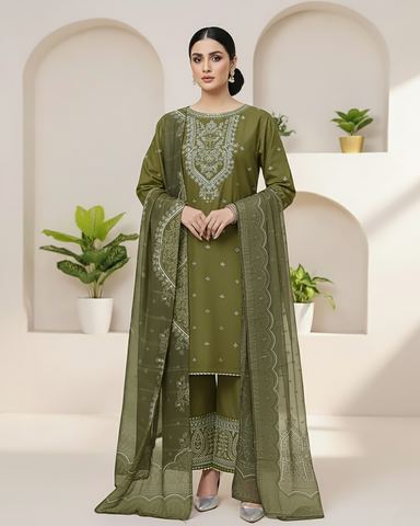 Designer Three Piece | Exquisite Embroidered | Winter Self Cotton