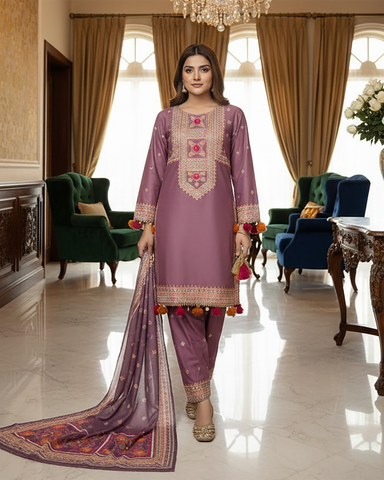 Designer Three Piece | Embroidered - Badshah Begum | Premium Lawn Cotton