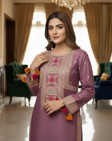 Designer Three Piece | Embroidered - Badshah Begum | Premium Lawn Cotton