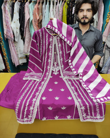 Designer Three Piece | Embroidered - Luxury Madhubala Gown | Premium Bareeze Lawn