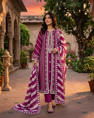 Designer Three Piece | Embroidered - Luxury Madhubala Gown | Premium Bareeze Lawn