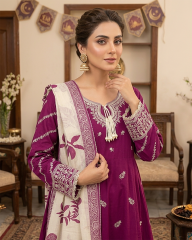 Designer Three Piece Frock | Embroidered - Anmol 2 | Premium Lawn Cotton