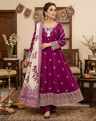 Designer Three Piece Frock | Embroidered - Anmol 2 | Premium Lawn Cotton