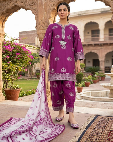 Designer Three Piece | Embroidered Handwork - Sakura | Summer Lawn