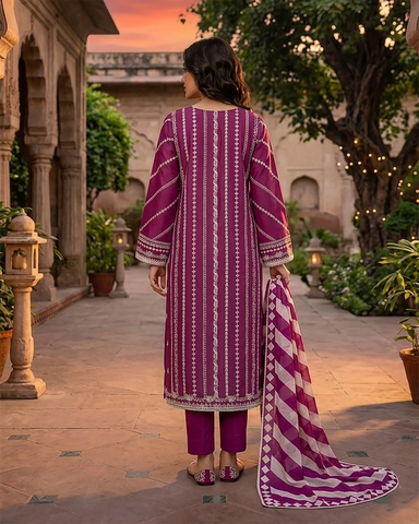 Designer Three Piece | Embroidered - Luxury Madhubala Gown | Premium Bareeze Lawn