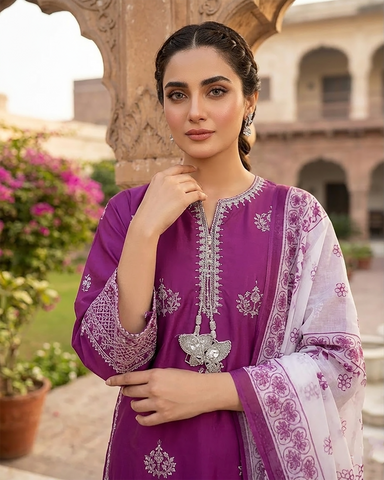 Designer Three Piece | Embroidered Handwork - Sakura | Summer Lawn