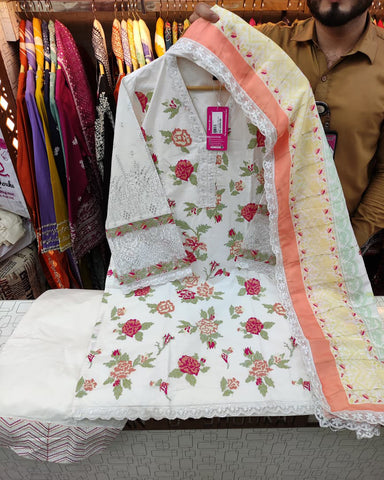 Embroidered Three Piece | Mahrani- Designer | Luxury Winter Cotton