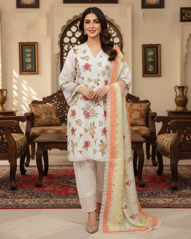 Embroidered Three Piece | Mahrani- Designer | Luxury Winter Cotton