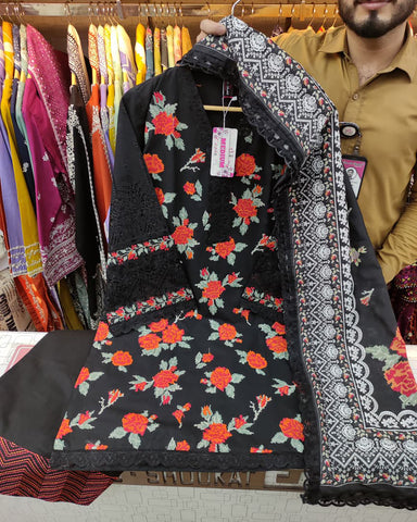 Embroidered Three Piece | Mahrani- Designer | Luxury Winter Cotton