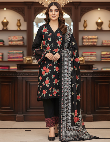 Embroidered Three Piece | Mahrani- Designer | Luxury Winter Cotton