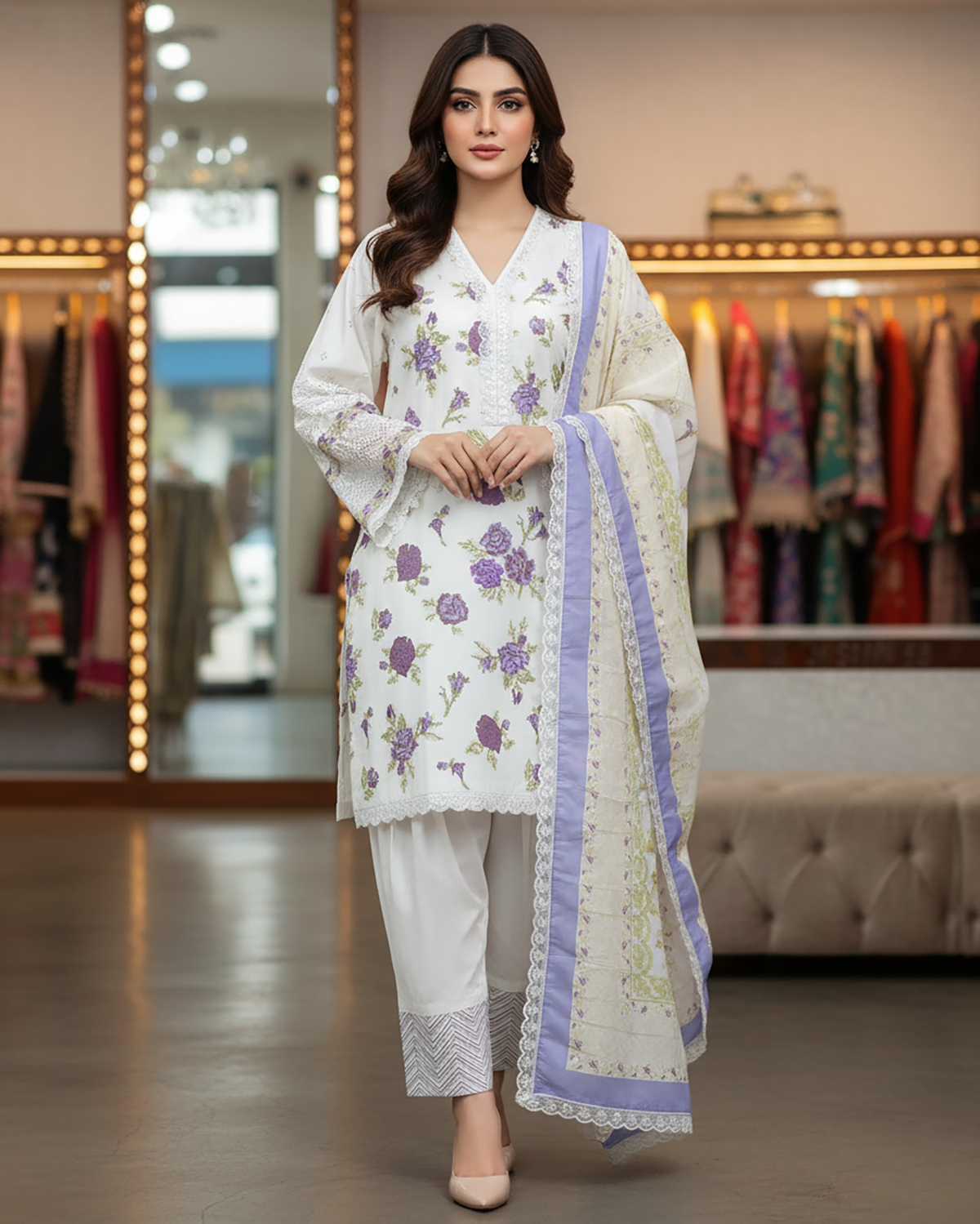 Embroidered Three Piece | Mahrani- Designer | Luxury Winter Cotton