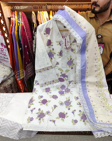 Embroidered Three Piece | Mahrani- Designer | Luxury Winter Cotton