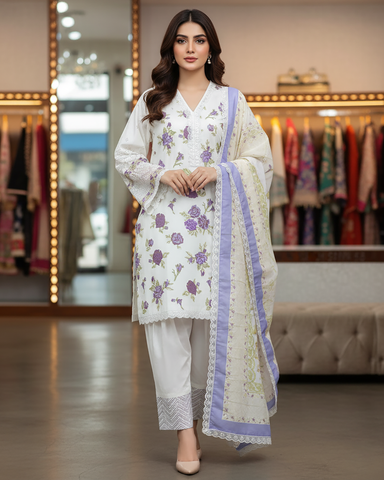 Embroidered Three Piece | Mahrani- Designer | Luxury Winter Cotton