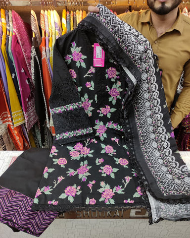 Embroidered Three Piece | Mahrani- Designer | Luxury Winter Cotton