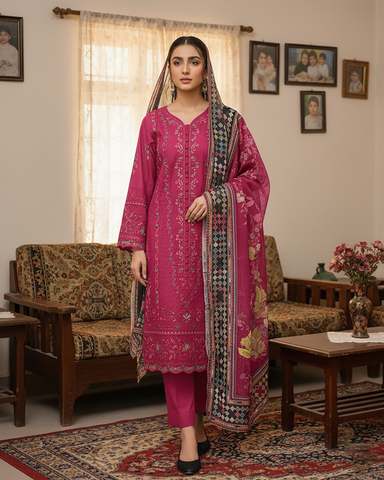 Designer Three Piece | Embroidered - Mehboob | Winter Cotton