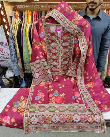 Designer Three Piece | Embroidered - Nimra | Shamoz Silk