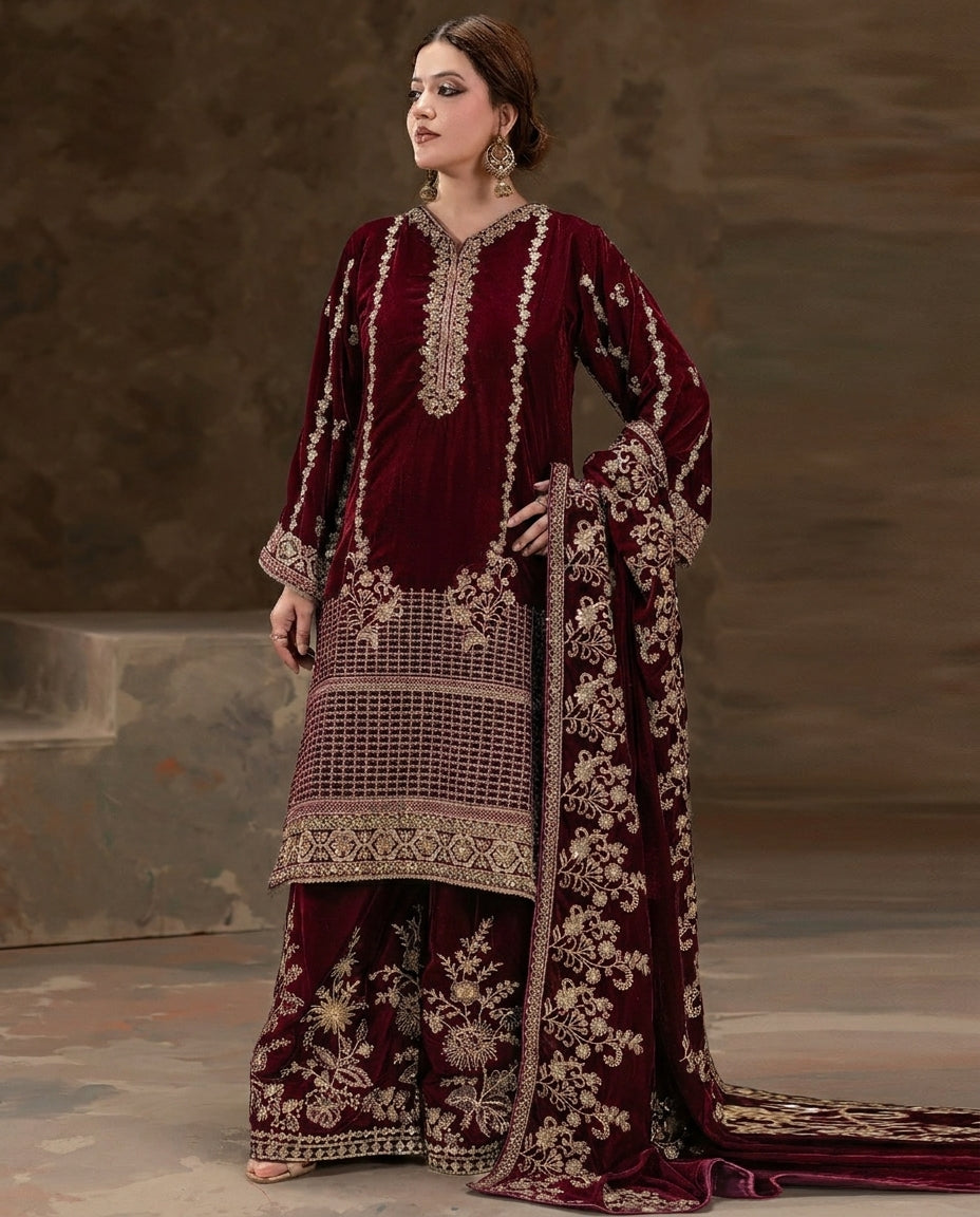Sham-E-Khas - Embroidered - Luxury Micro 13000 Falcon Velvet