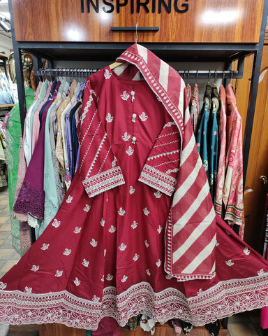 Designer Three Piece Frock | Embroidered - Anmol | Premium Lawn Cotton