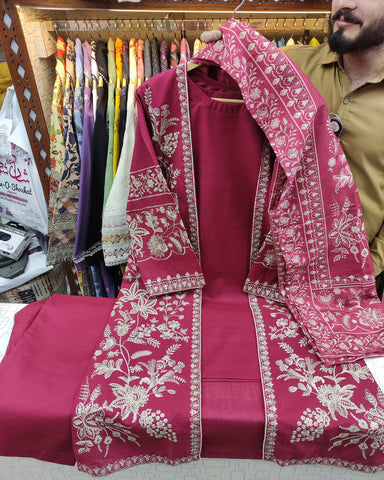 Designer Three Piece | Gown/Inner - Shah Jahan | Premium Khaddar