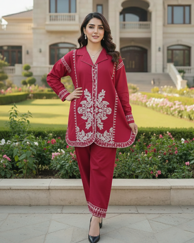 Designer Two Piece | Embroidered - Patasa | Winter Cotton