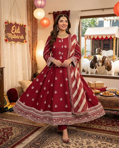 Designer Three Piece Frock | Embroidered - Anmol | Premium Lawn Cotton