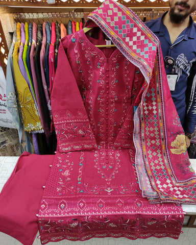Designer Three Piece | Embroidered - Mehboob | Winter Cotton