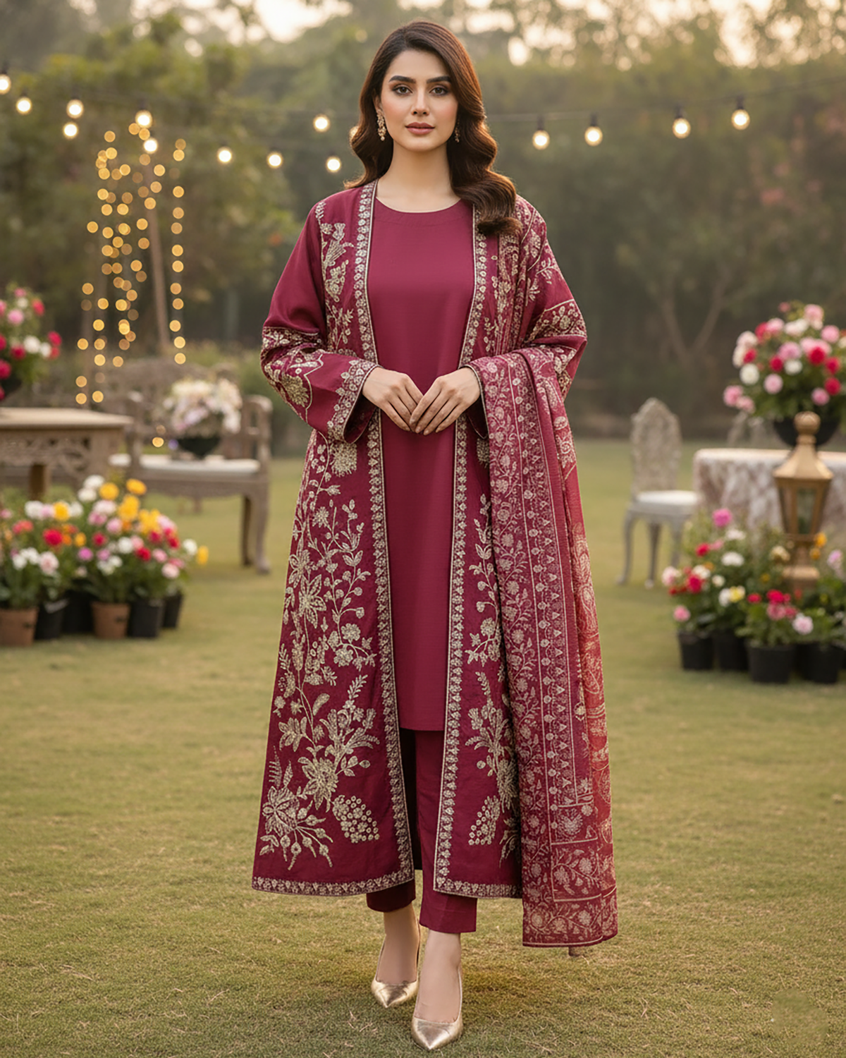 Designer Three Piece | Gown/Inner - Shah Jahan | Premium Khaddar