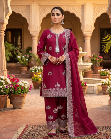 Designer Three Piece | Embroidered Handwork - Luxury Sakura | Premium Lawn