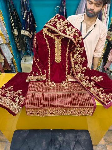 Sham-E-Khas - Embroidered - Luxury Micro 13000 Falcon Velvet