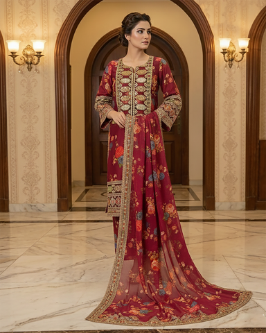 Designer Three Piece | Embroidered - Nimra | Shamoz Silk