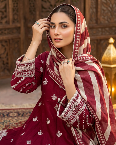 Designer Three Piece Frock | Embroidered - Anmol | Premium Lawn Cotton