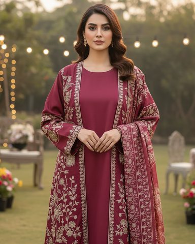 Designer Three Piece | Gown/Inner - Shah Jahan | Premium Khaddar